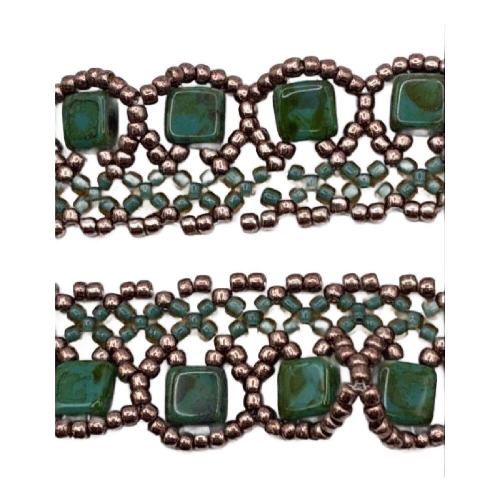 Vintage Green Glass Bead Collar Necklace, Egyptian Revival - Picture 2 of 11